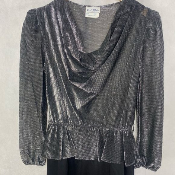Vintage 80s Womens shiny dress silver top black skirt size 5 - Picture 3 of 9
